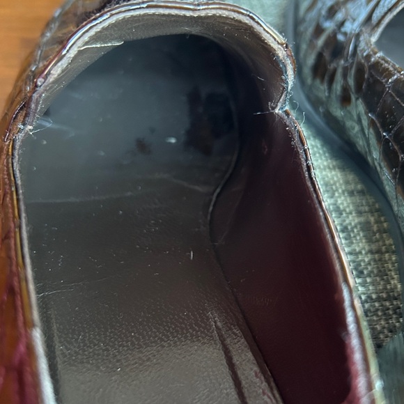 Stuart Weitzman Tassel LoafersWomen’s 7.5 BrownCroc Embossed Leather Block Heel - Picture 10 of 17